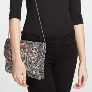 NORDSTROM - metallic embroidered clutch w/ tassel